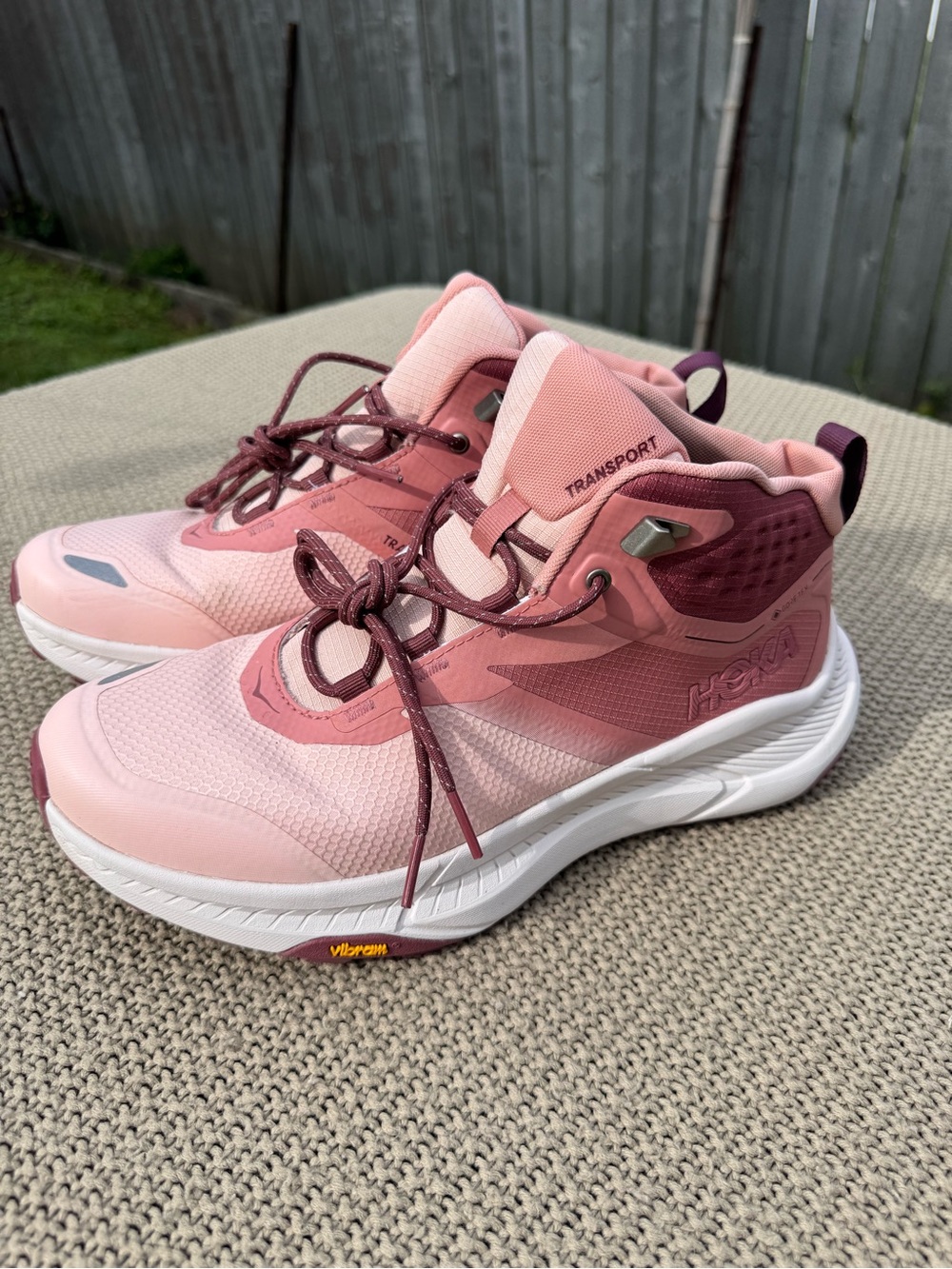 HOKA Women's Transport hike GTX Chukka Mid Shoes Rose Blush Ivory 11B Vibram